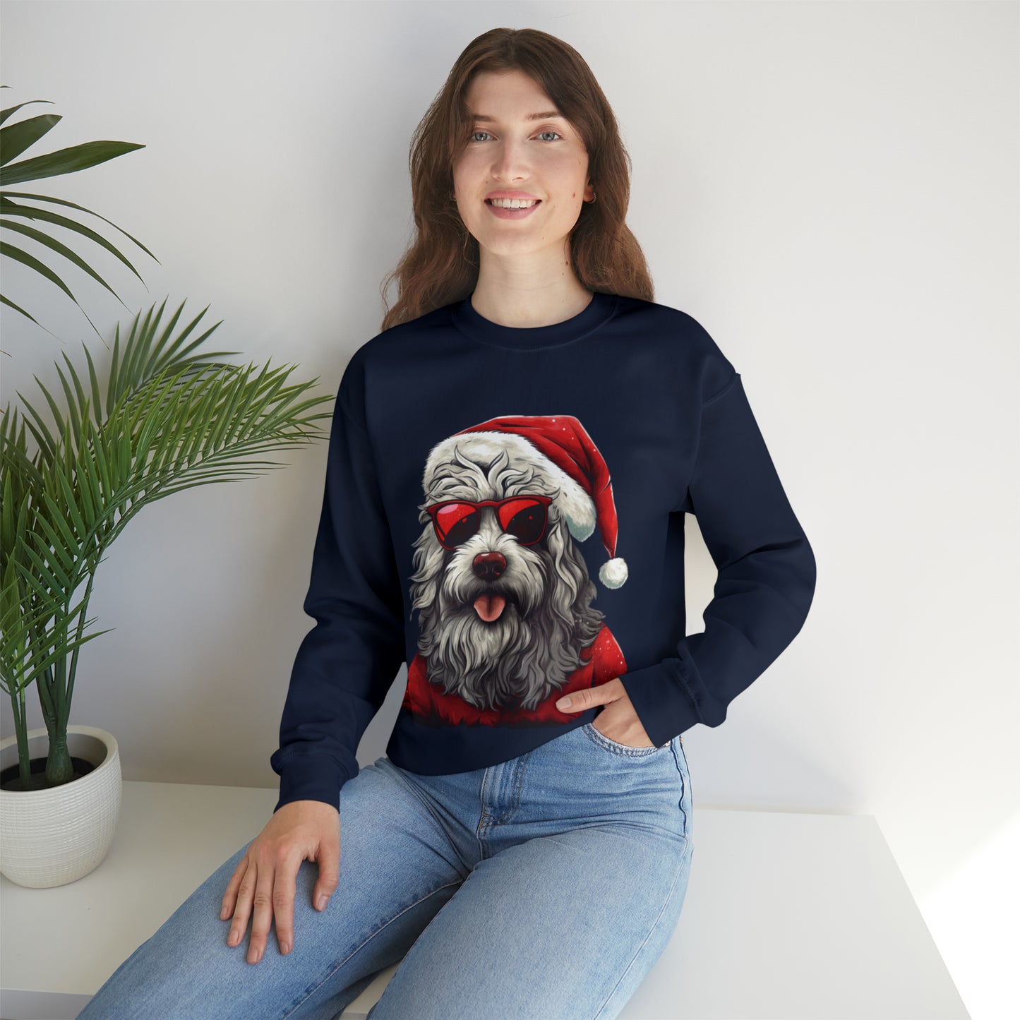 Rock 'n Roll Santa Sheepdog Unisex Heavy Blend™ Crewneck Sweatshirt