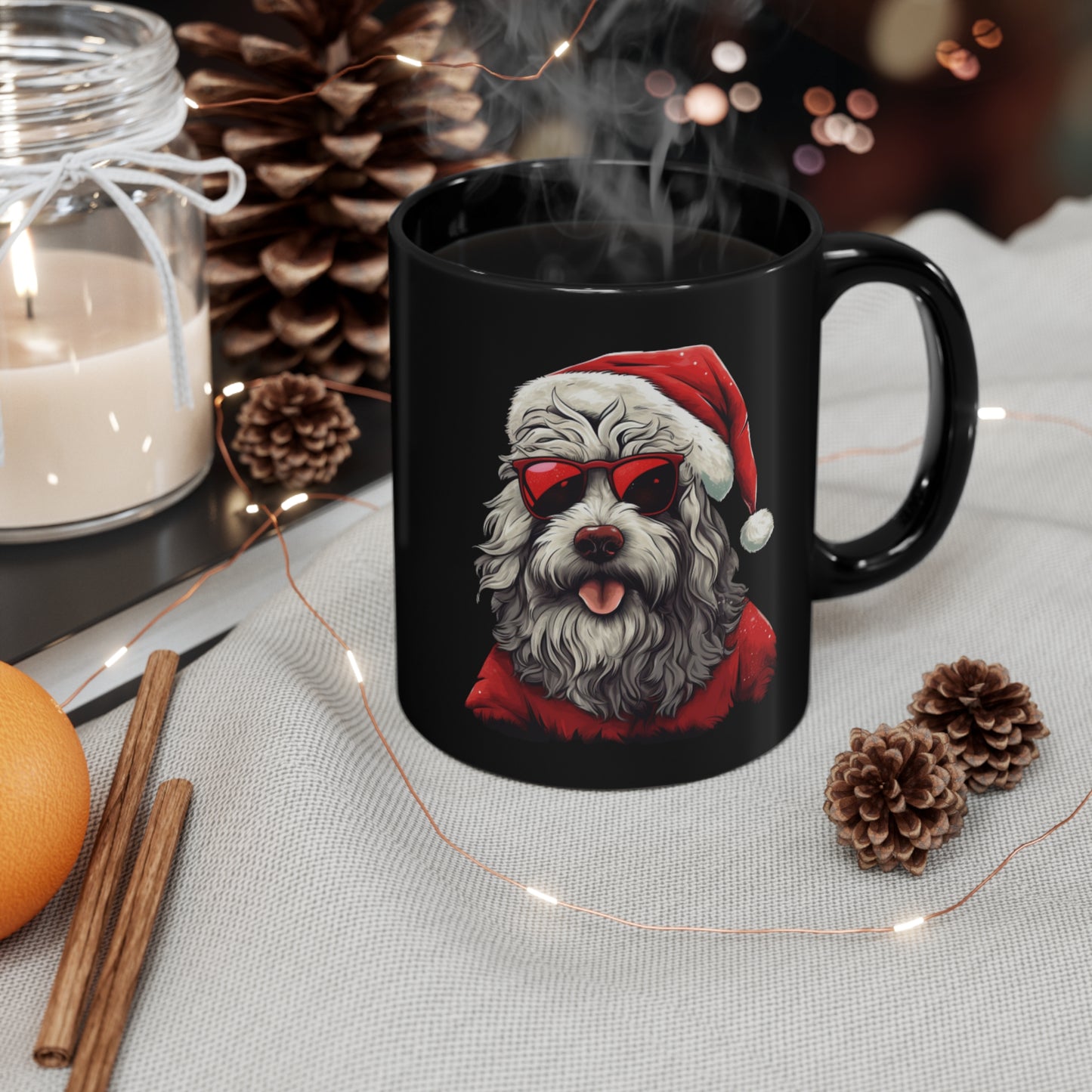 Rock 'n Roll Santa Sheepdog 11oz Black Mug